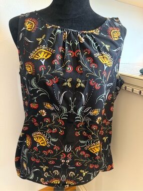 Black Cabi Legend Floral Print Sleeveless Tie-back Women’s Top M
